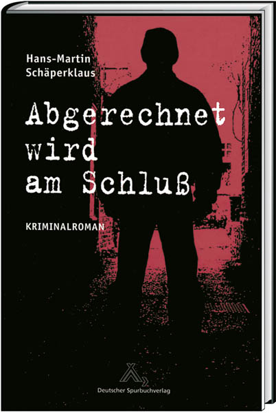 Buchcover-Schattenumriss eines bedrohlich wirkenden Mannes vor rot-schwarzem Hintergrund