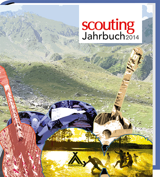 Buchcover, Foto Landschaft mit weiteren Fotos von Pfadfindern